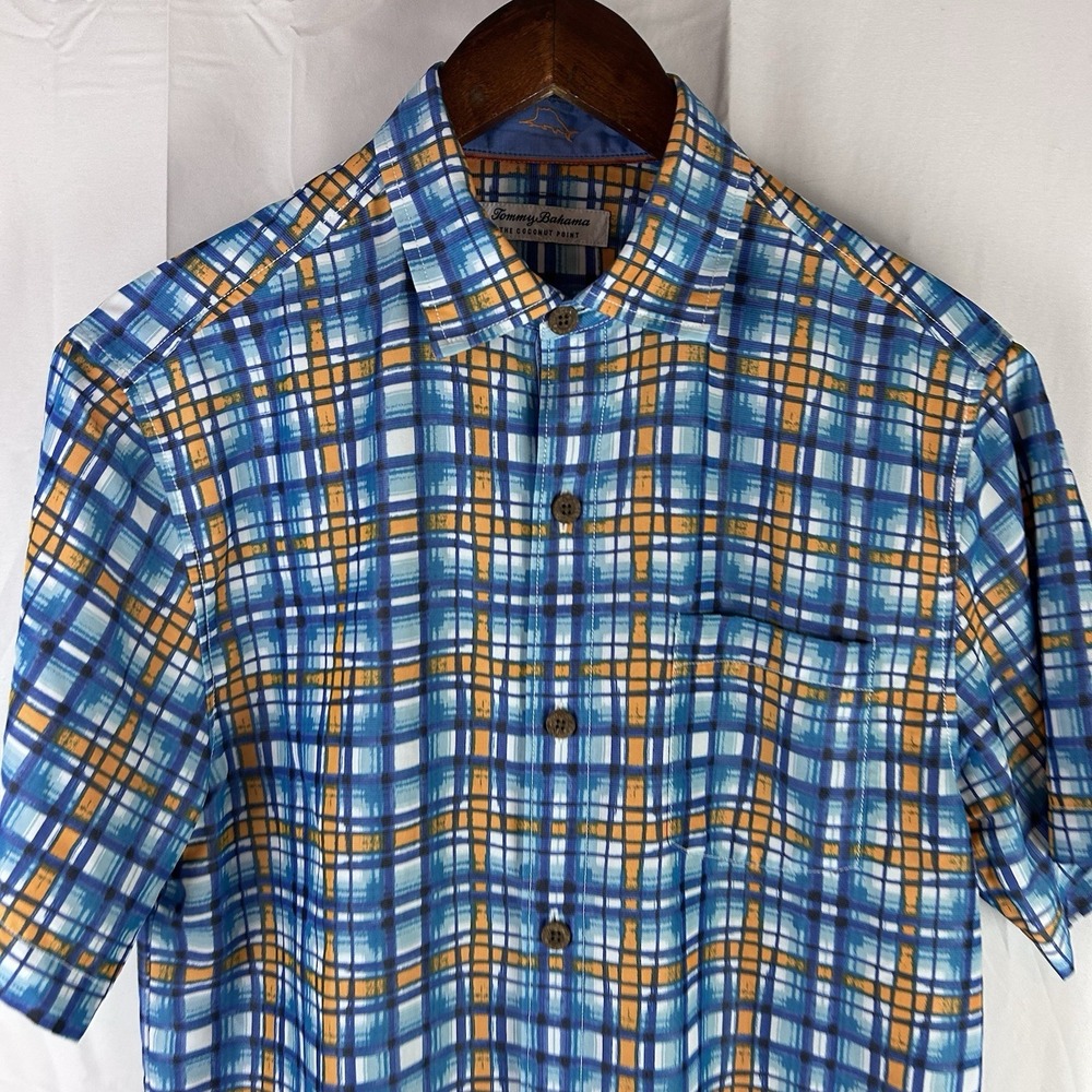 Tommy Bahama Coconut Point Island Zone Performance Shirt‎ Mens Small Blue Plaid - Picture 2 of 10